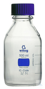 witeg Laboratory bottles, with blue screw cap and blue graduation, borosilicate glass 3.3