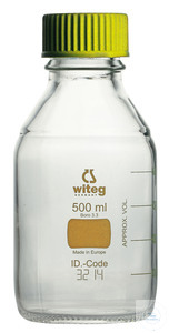   witeg Laboratory bottles, with yellow screw cap and yellow graduation, borosilicate glass 3.3